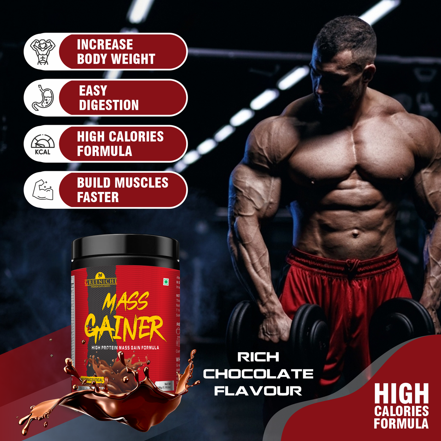 Greeniche Muscle Grow + Mass Gainer Combo – Ultimate Pack for Strength & Recovery