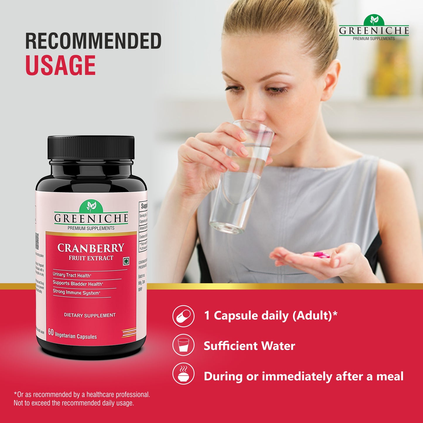 Greeniche Natural Cranberry Extract 500 Mg L Supports Urine Tract Health L Bladder Health L Support UTI Prevention