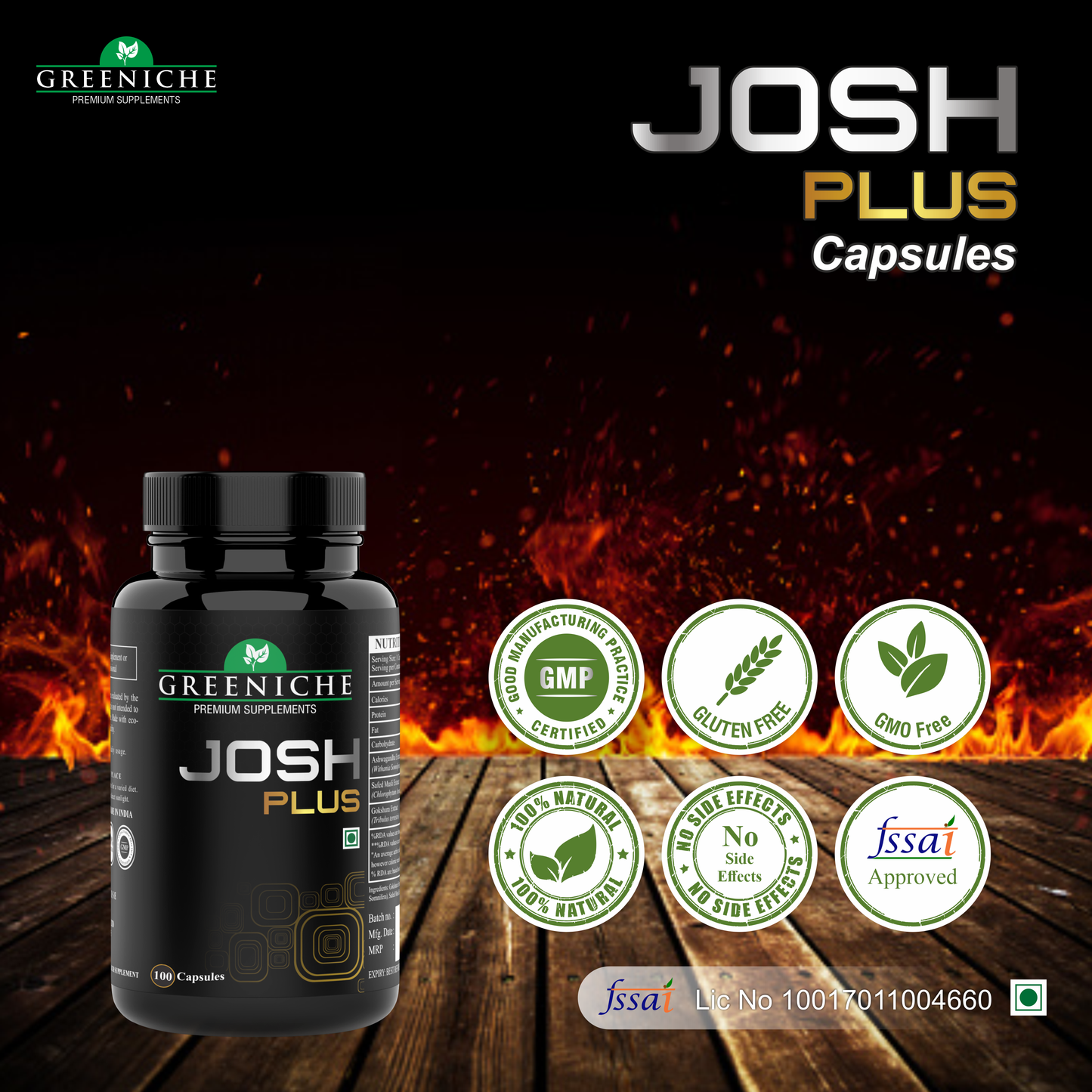 Greeniche 100% Ayurvedic Josh Plus for Men - Energy & Stamina - 100 Capsules