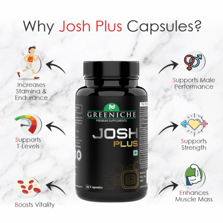 Greeniche 100% Ayurvedic Josh Plus for Men - Energy & Stamina - 100 Capsules