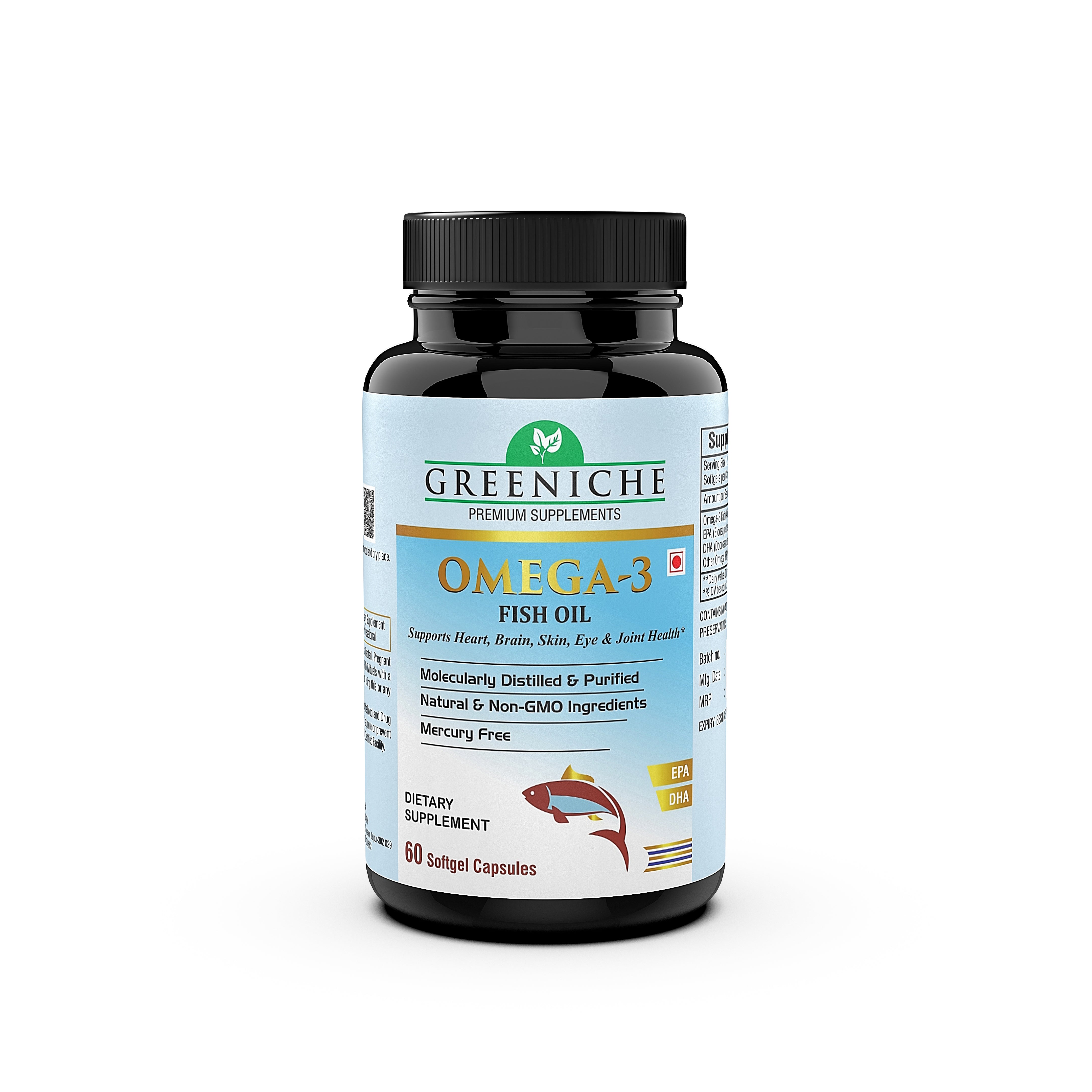 Greeniche Omega-3 Fish Oil (300mg EPA; 200mg DHA; 100mg Other Omega 3 Fatty Acids)