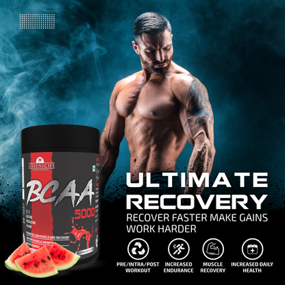 Greeniche BCAA for Men & Women | Ideal 2:1:1 Ratio | Muscle Recovery & Performance | Watermelon Flavor (210g)