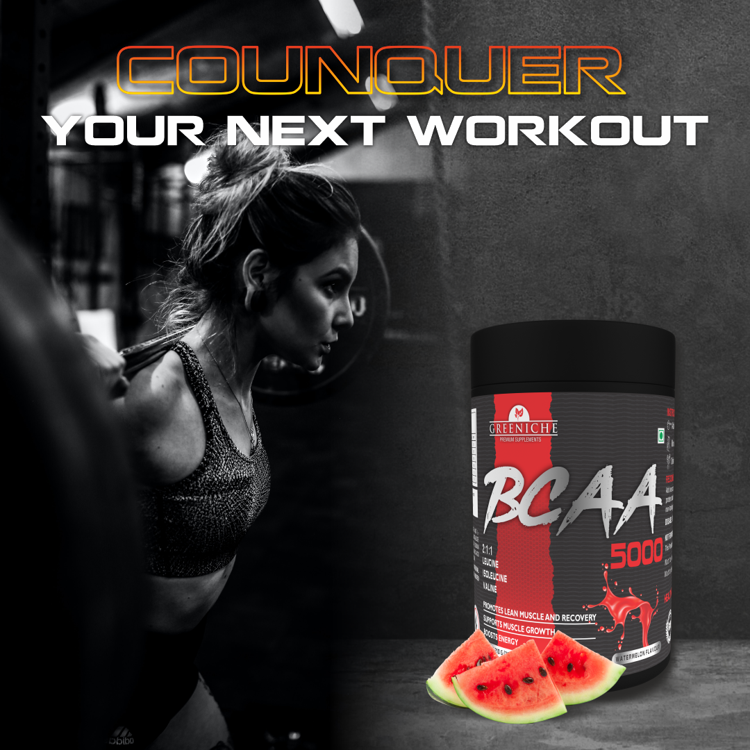 Greeniche BCAA for Men & Women | Ideal 2:1:1 Ratio | Muscle Recovery & Performance | Watermelon Flavor (210g)