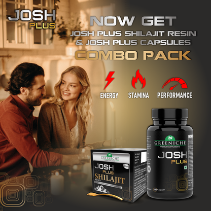Greeniche Josh Plus 100 Capsules & 20G Shilajit Resin Combo | For Stamina, Performance & Vitality