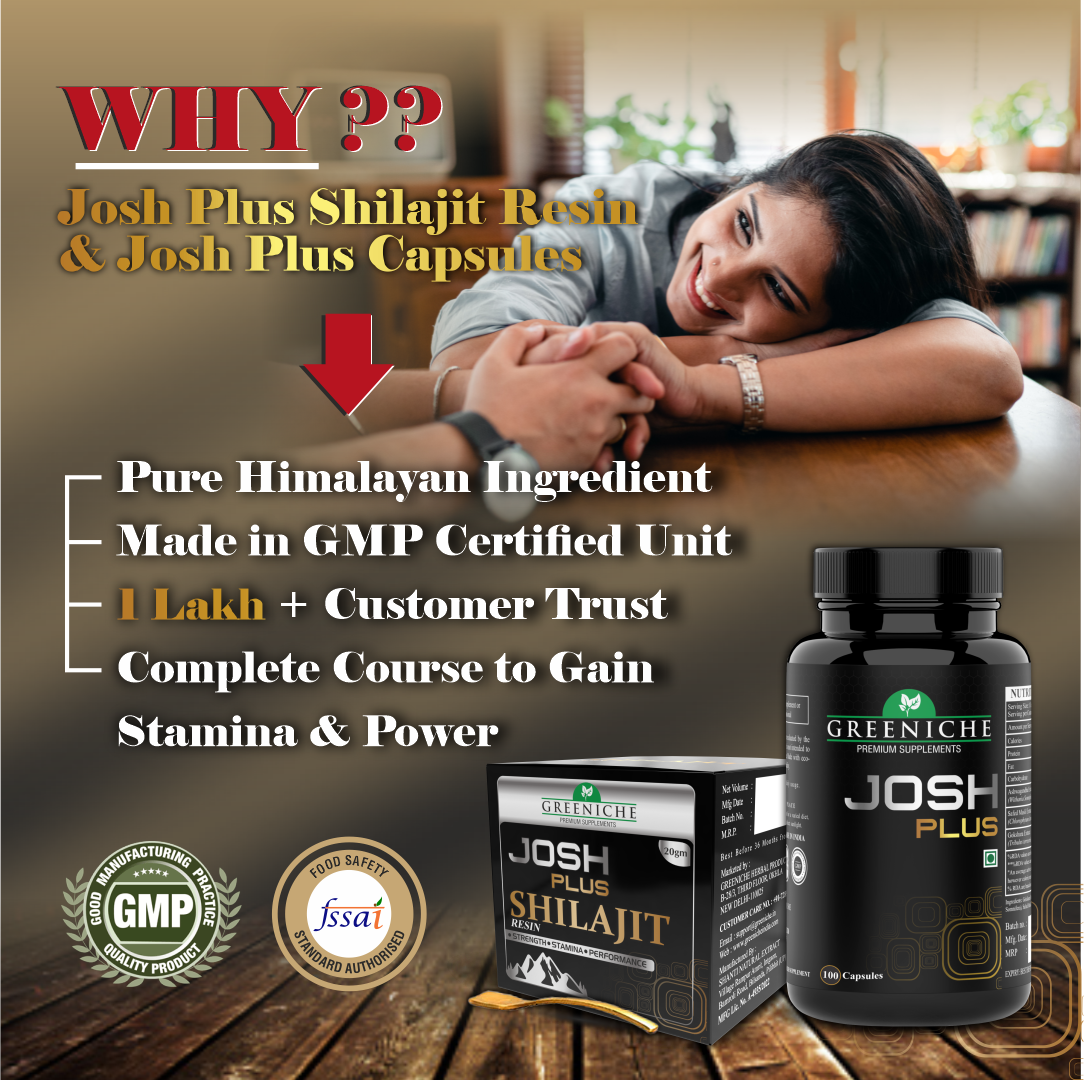 Greeniche Josh Plus 100 Capsules & 20G Shilajit Resin Combo | For Stamina, Performance & Vitality