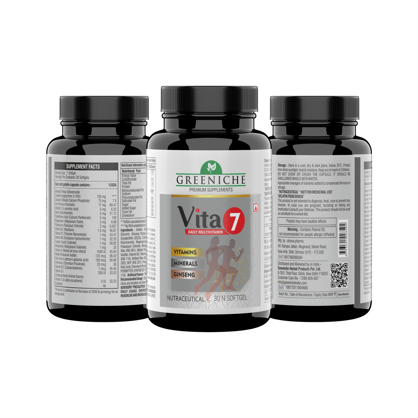 Greeniche Vita 7 Multivitamin with Ginseng for Daily Energy, Stamina & Immunity