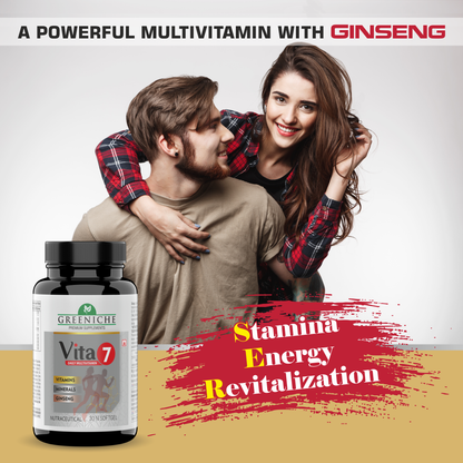 Greeniche Vita 7 Multivitamin with Ginseng for Daily Energy, Stamina & Immunity