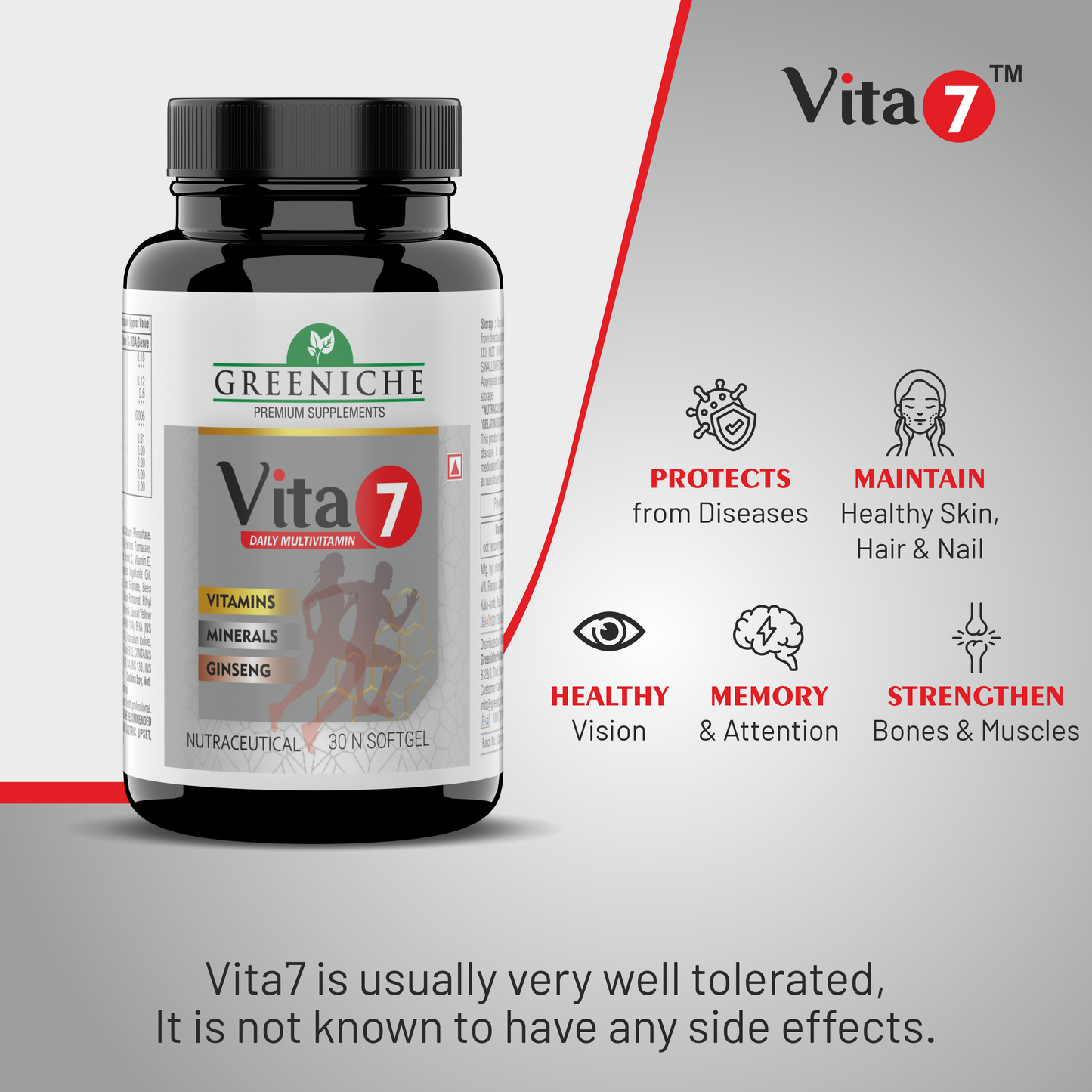 Greeniche Vita 7 Multivitamin with Ginseng for Daily Energy, Stamina & Immunity