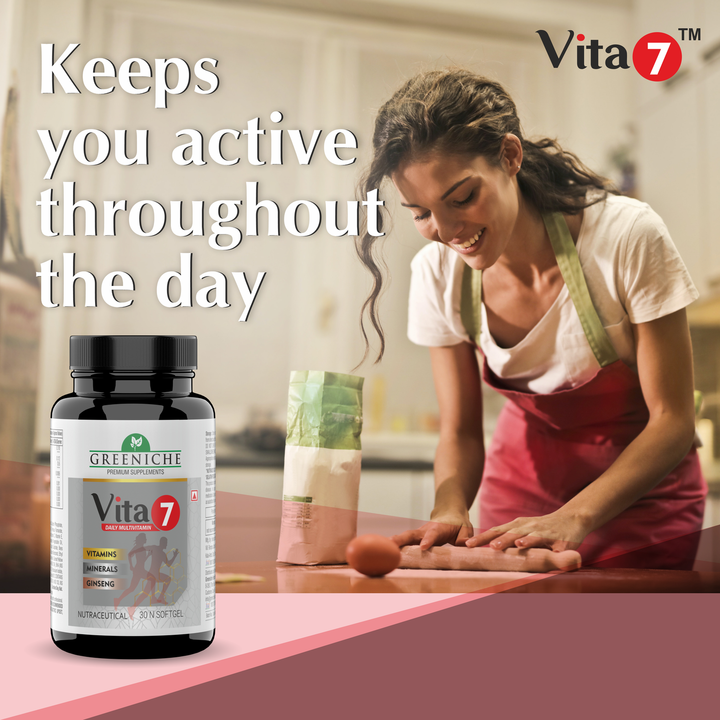 Greeniche Vita 7 Multivitamin with Ginseng for Daily Energy, Stamina & Immunity