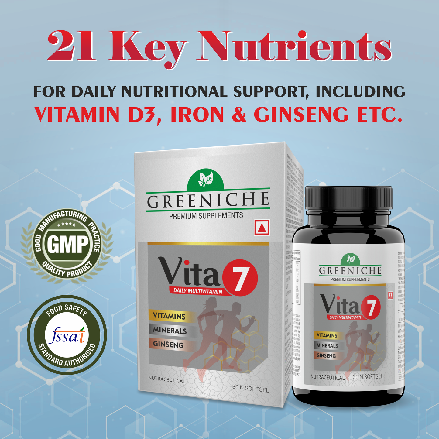Greeniche Vita 7 Multivitamin with Ginseng for Daily Energy, Stamina & Immunity