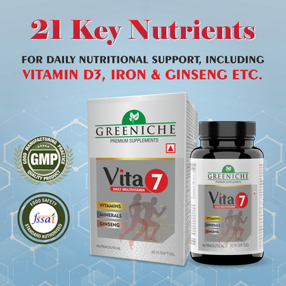Greeniche Vita 7 Multivitamin with Ginseng for Daily Energy, Stamina & Immunity