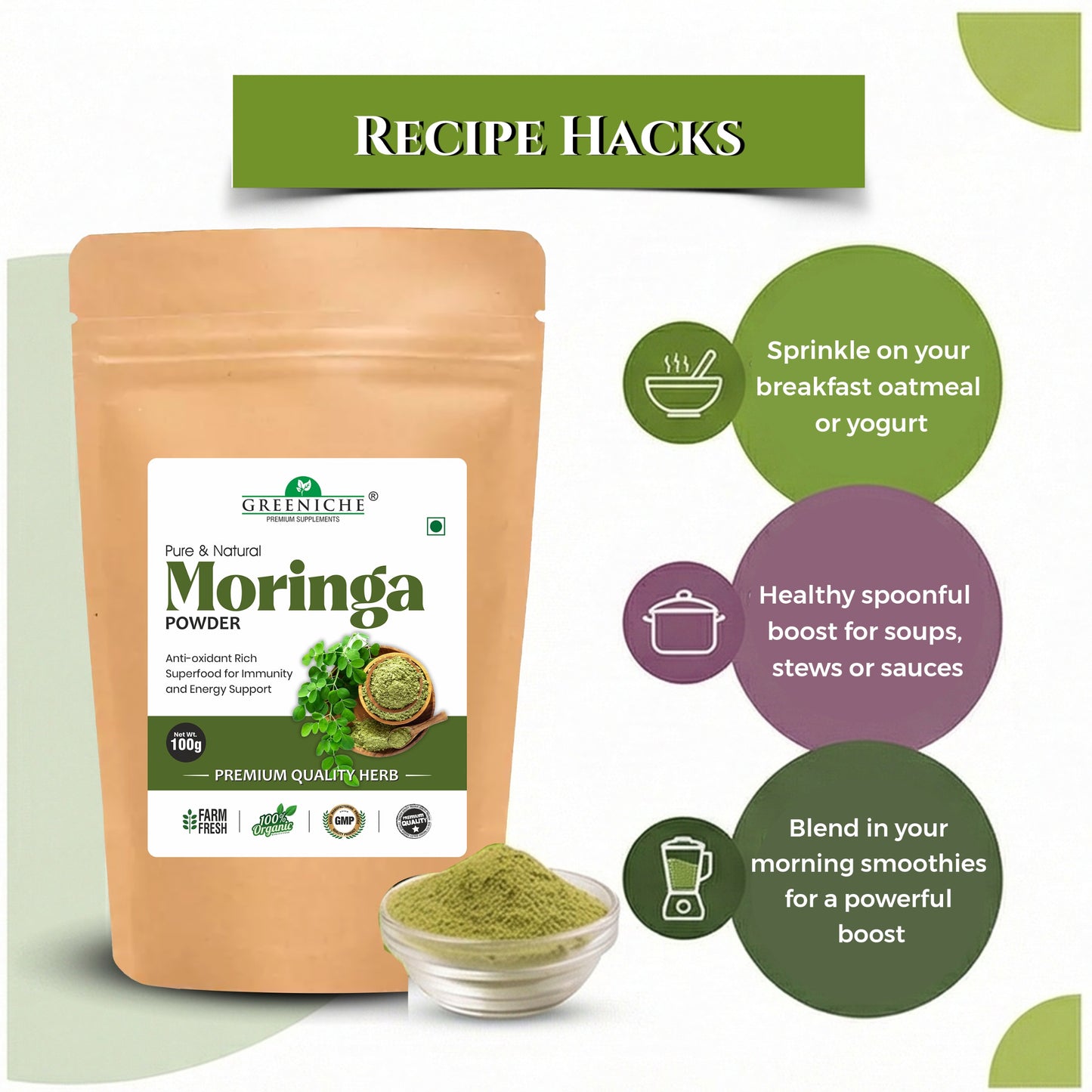 Greeniche Pure & Natural Moringa Powder – Premium Quality Organic Superfood