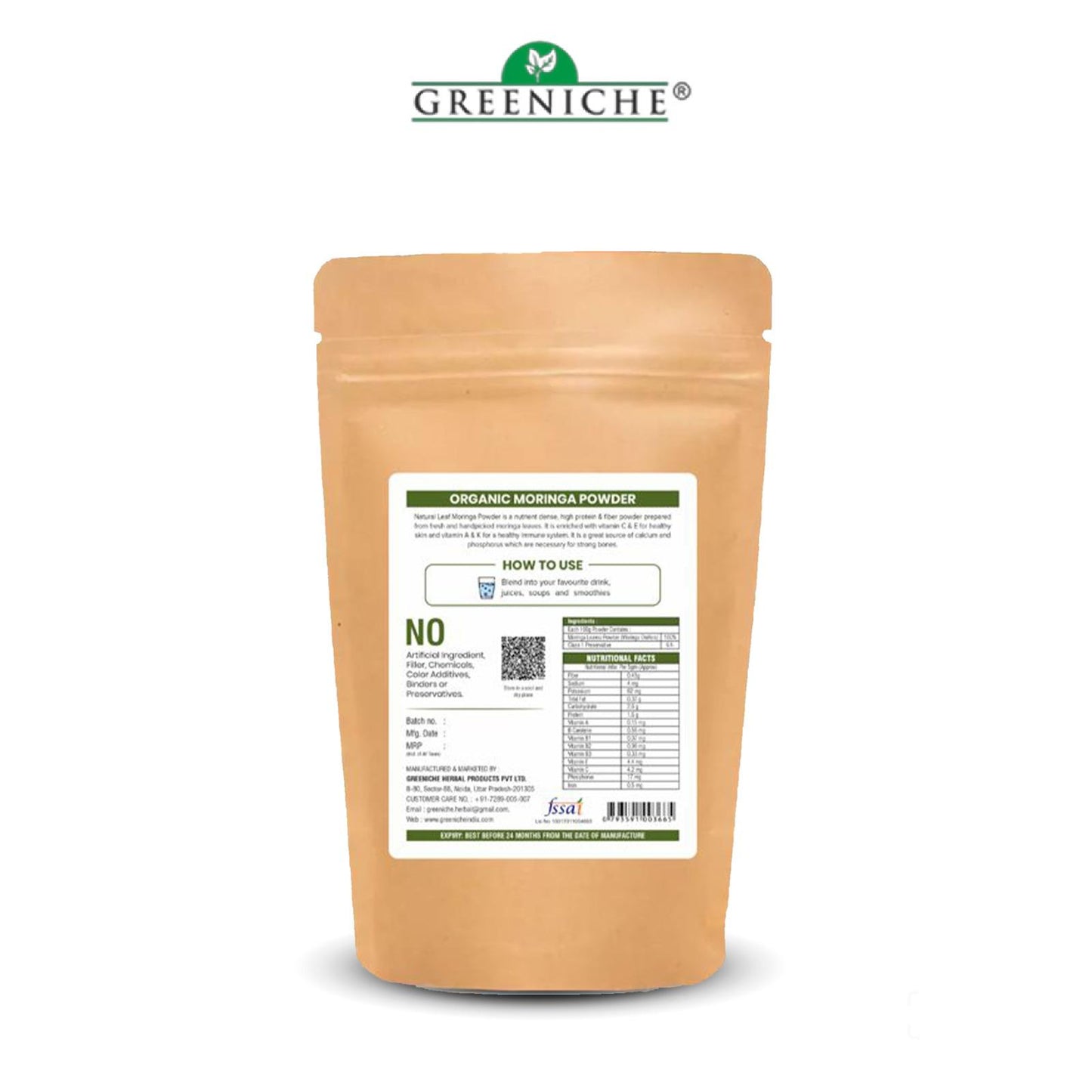 Greeniche Pure & Natural Moringa Powder – Premium Quality Organic Superfood