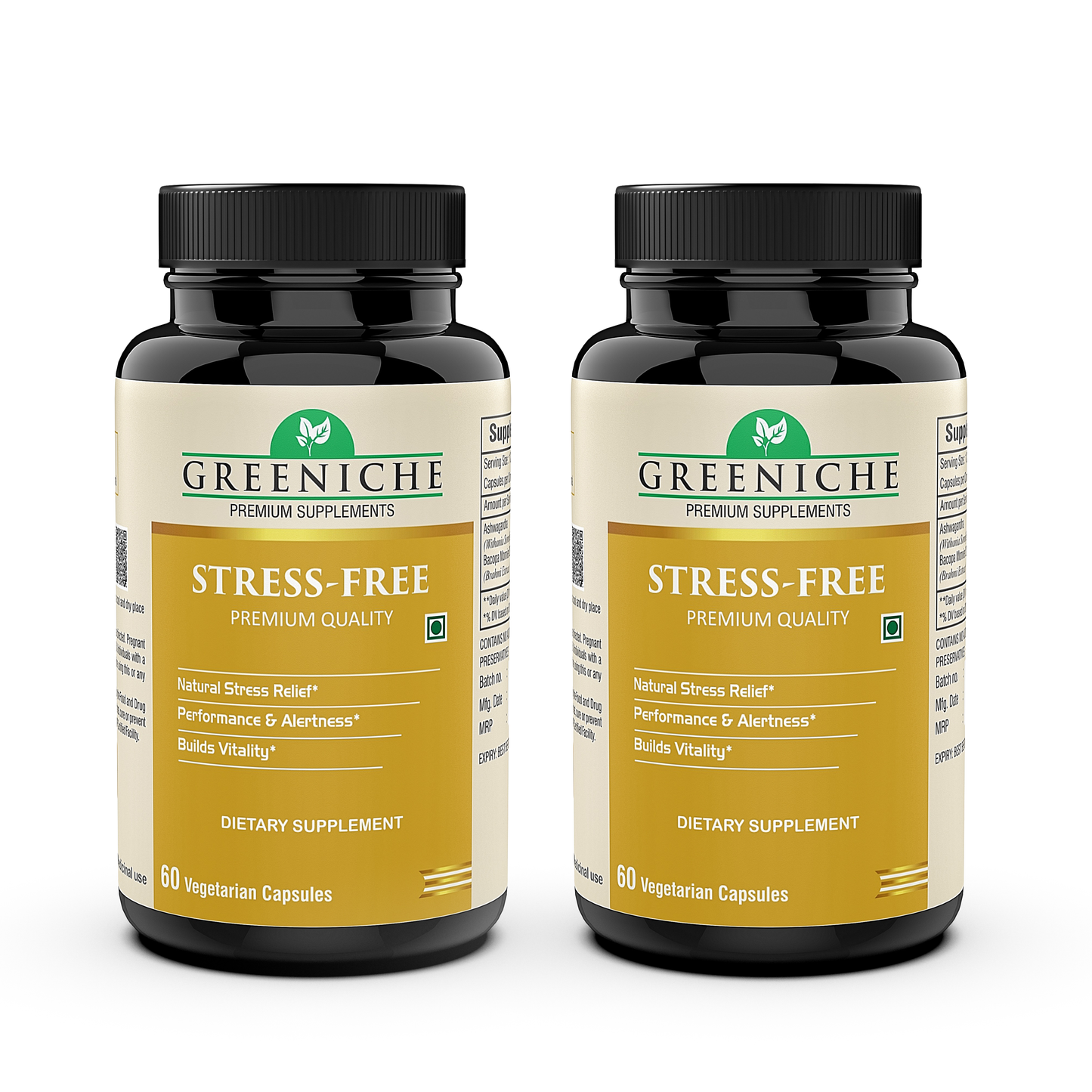 Greeniche Stress Free – Natural Stress Relief with Ashwagandha & Brahmi Extract | Supports Mental Calmness & Cognitive Function