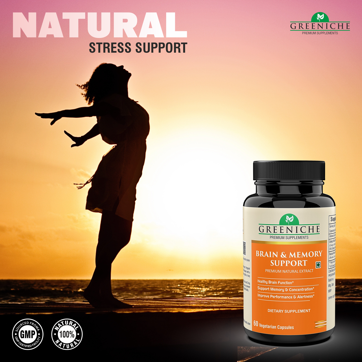 Greeniche Herbal Brain & Memory Support Capsules For Mind Wellness