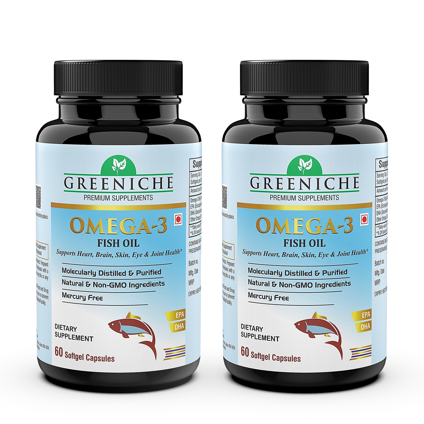 Greeniche Omega-3 Fish Oil (300mg EPA; 200mg DHA; 100mg Other Omega 3 Fatty Acids)